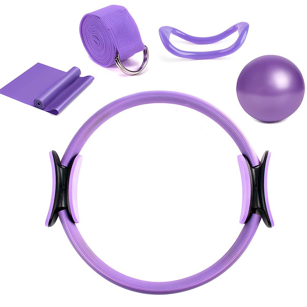 5 Piezas Juego de Anillo de Pilates, Kit Esencial de Pilates, Pilates Ring for Women, Pilates Ring and Ball Set, Círculo Mágico de Fitness, Pilates Ring Yoga Ball Set para Piernas Brazos Muslos