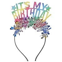 Larrel 1PCS Birthday Headband, Bling Birthday Crown, Birth-Day Hat for Girls and Women Decorations, Rainbow Birth-Day Tiara, 21CMx11CM