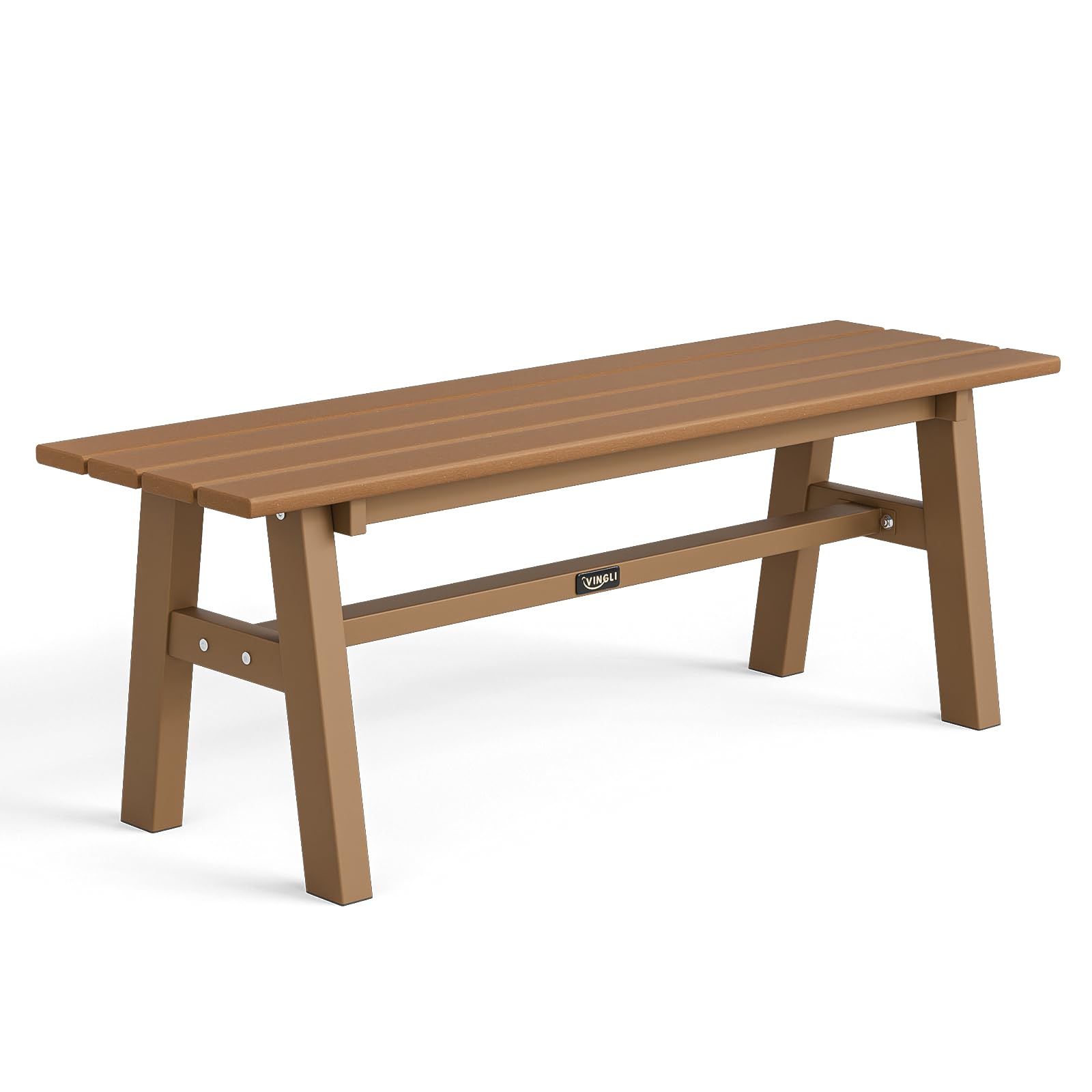 Banc de jardin extérieur en métal et HDPE effet teck pour patio