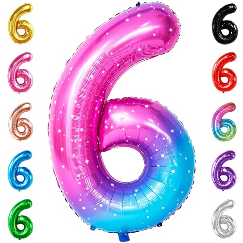 Image of KatchOn Foil Rainbow Number 6 Balloon for 6th Birthday Decorations 40 Inch