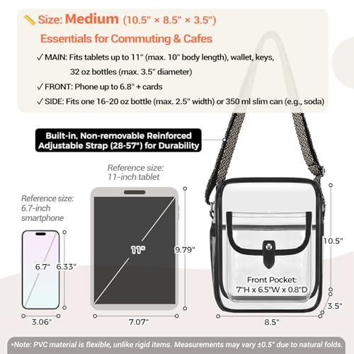 Image of SPODEARS Clear Crossbody Bag for Stadium, Concert, Festival & More - Adjustable Shoulder Strap & Bottle Holder