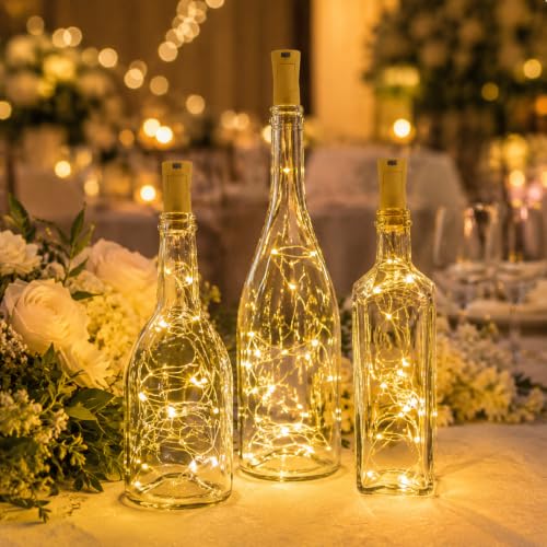 Image of fizzytech Wine Bottle Cork Copper Wire Fairy String Lights Pack of 10, 2 Meter Battery Operated Warm White Lights for Party, Wedding & Romantic Decor - 20 LED