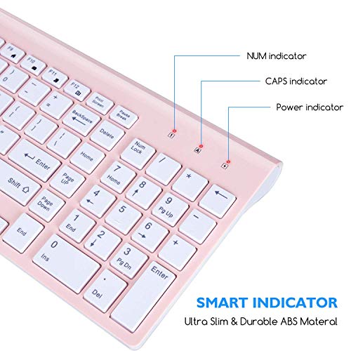 Image of cimetech Wireless Keyboard and Mouse Set, 2.4G Ultra-Thin Sleek Design, USB Compact Full Size Keyboard Mouse Combo for Windows, Computer, Desktop, PC, Notebook - Pink