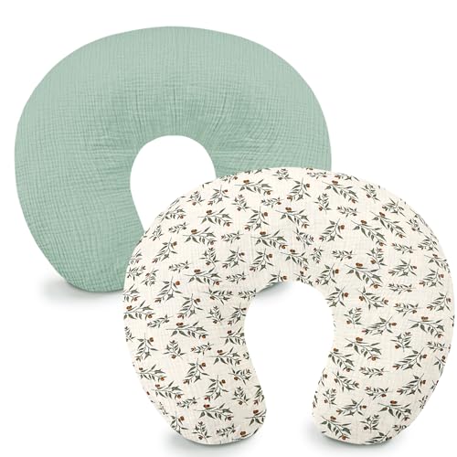 Hooyax Juego de 2 fundas de almohada de muselina para lactancia, suaves y transpirables, para almohadas de lactancia, adorable funda de almohada de alimentación infantil para bebés niños y niñas (hoja
