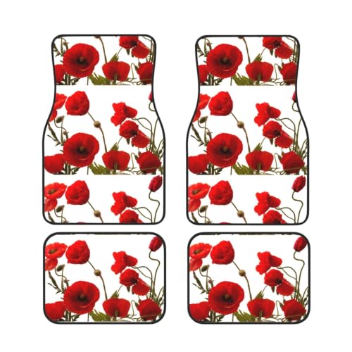Alfombrillas de coche de neopreno con flores de amapola juego de 4 piezas universales