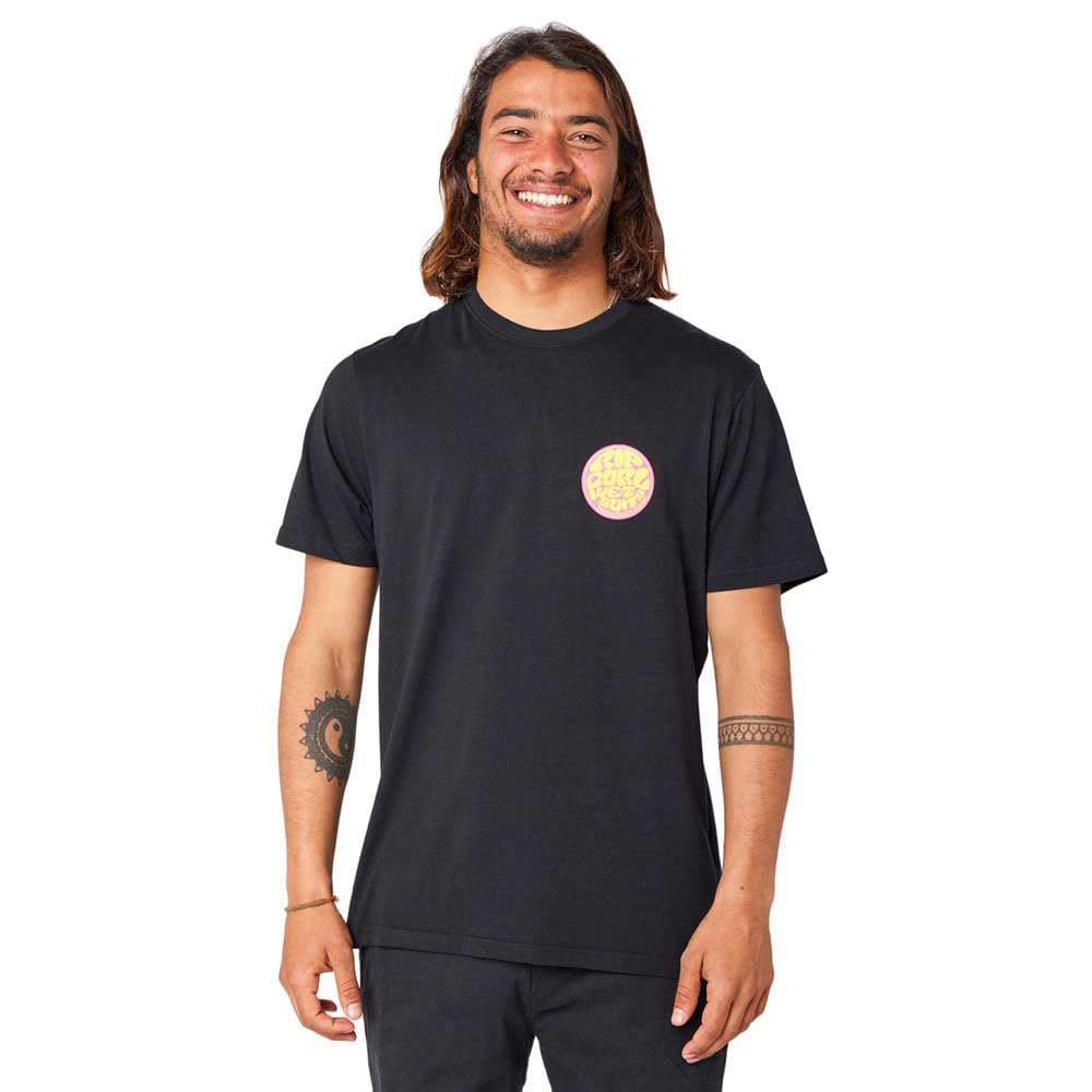 RIP CURL Mens Passage Tee T Shirt Top - Black - Woven flag label - Front and back print