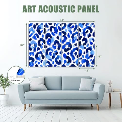 8 Pack Paneles Acústicos Art Decorativos con Estampado Leopardo Azul y Pinceladas Blancas 48"x32" Auto Adhesivos para Estudios de Grabación y Oficina miniatura 2