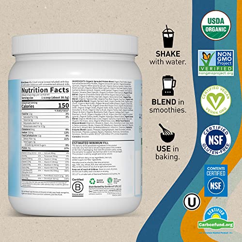 Tasty Organic Chocolate Meal Replacement Shake Vegan - Garden Of Life - 20G Complete Plant Based Protein, Greens, Digestive Enzymes, Pro & Prebiotics For Easy Digestion – Non-Gmo, Gluten-Free, 1.2 Lb #TOP4