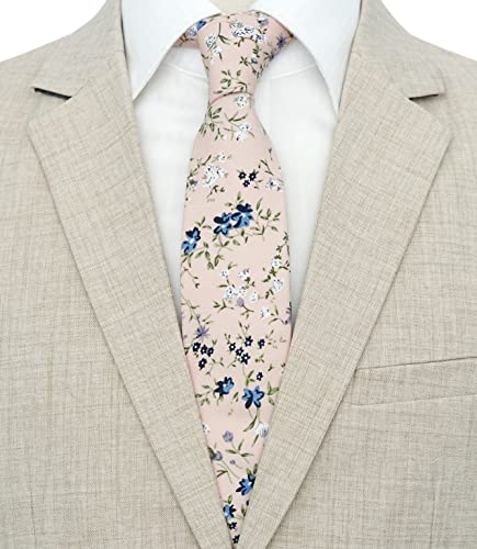 Image of BELLUNO Men's Cotton Floral Skinny Tie, 2.5 inch Width, with Gift Box