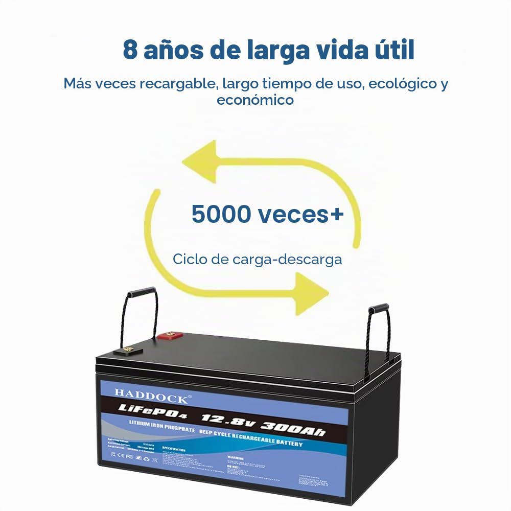 Baterías de larga duración,Lifepo4 Batería de 12 V 300 Ah, | 5000 de ciclo profundo, batería de fosfato de hierro, Adecuado para sistemas fotovoltaicos, Acampada al aire libre.