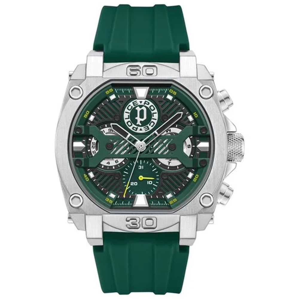 police Green Dial Multifunction Silicone Strap Watch for Men-picture-34