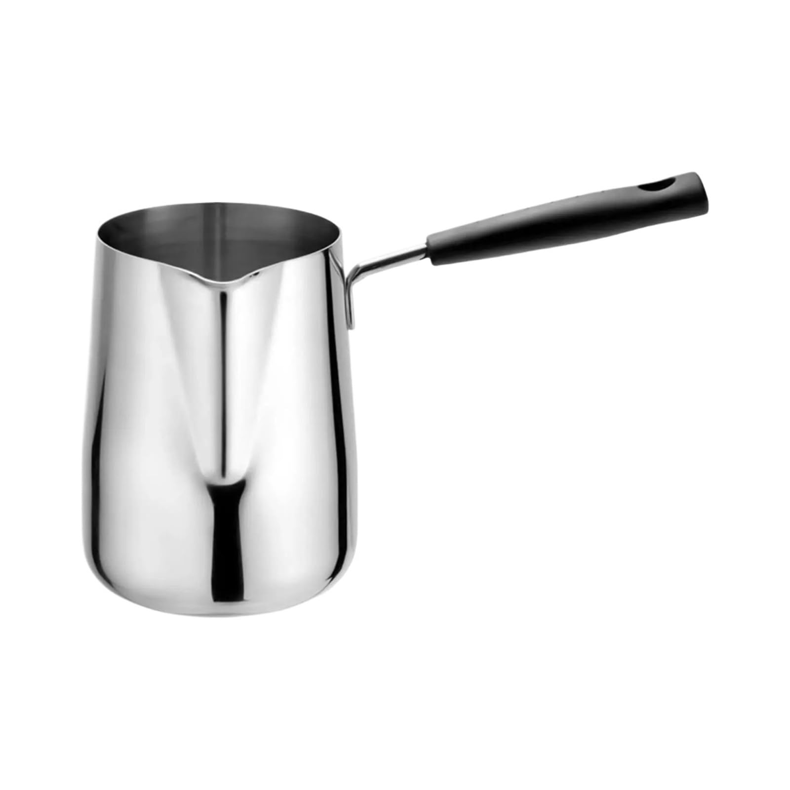 Cazo para leche de acero inoxidable de 600 ml con pico vertedor y mango largo