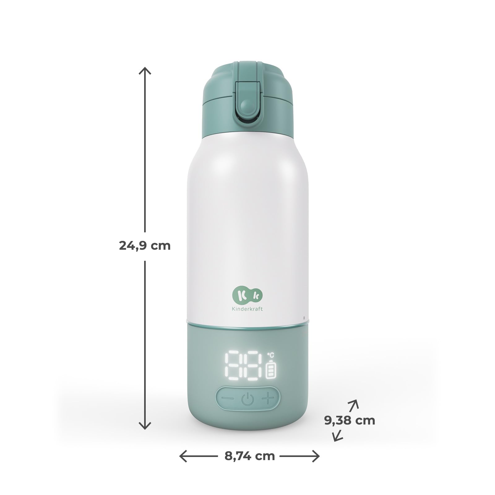 Kinderkraft GAJA scaldabiberon portatile e thermos 2 in 1 500 ml, 5 livelli di temperatura 37–55°C, batteria rimovibile, mantiene il calore fino a 20 h, ricarica USB-C, Verde