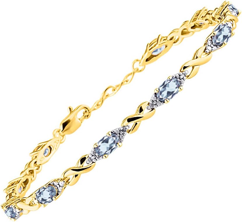 RYLOS Bracelets for Women Yellow Gold Plated Silver XO Hugs & Kisses Tennis Bracelet Gemstone & Genuine Diamonds Adjustable to Fit 7"-8" Wrist, 10 Gorgeous 6X4MM Jewelry for Women Friendship Bracelets