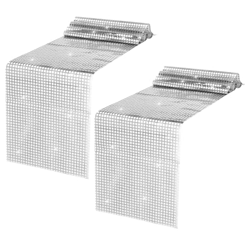 Carnaval - Lot de 2 chemins de table - 30,5 x 180 cm - Pour fête disco - Effet miroir - Argenté - Paillettes - Décoration pour fête disco des années 80