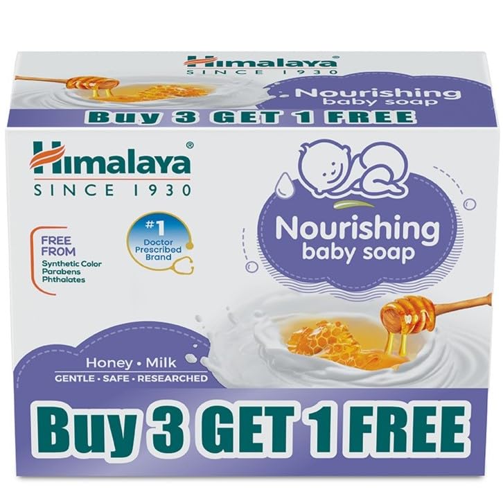 Image of Himalaya Nourishing baby soap 125g | Buy 3 Get 1 Free | No 1 Doctor prescribed brand | Honey, Sunflower oil, Milk, Castor Oil |Antibacterial and Moisturization Action for sensitive skin|Gentle.Safe.researched