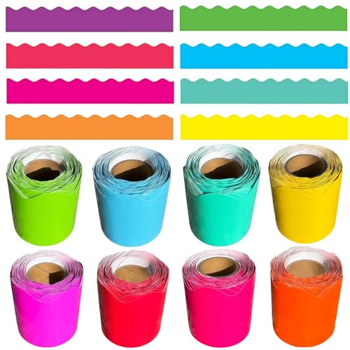 Bulletin Board Borders Set 8 Rolls, 262.5 Ft Colors Wave Shape Bulletin Board Trim, DIY Decorations for Wall & Theme Supplies, Posters & Birthday Parties, Home DIY, School, Classroom Bulletin Boards