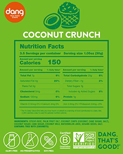 Dang Sticky Rice Chips, Coconut Crunch, 4-Pack, 3.5 oz Bags, Gluten Free Rice Crisps - image 5