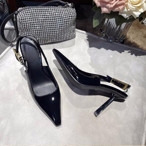 Image of YIYA Slingback Heels Pumps Shoes for Women with Buckle Strap Slip On Closed Pointed Toe Stiletto High Heel Wedding Party Casual Dress Backless Mules Sandals