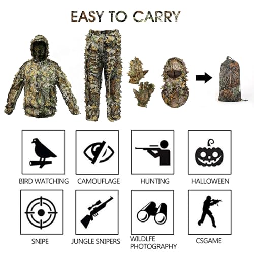Ghillie Suit Camouflage Hunting Suits Outdoor 3D Leaf Lifelike Camo Clothing Lightweight Breathable Hooded Apparel - Image 4