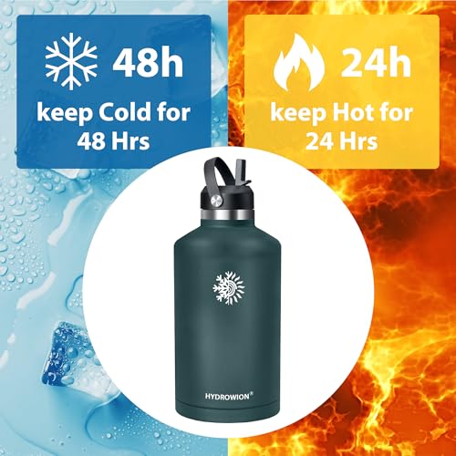 Image of 128oz Insulated Water Bottle, Triple Wall Vacuum Stainless Steel Bottle, 48H Cold & 24H Hot, Leak-Proof BPA-F Jug with Straw & Spout Lids for Sports & Outdoor