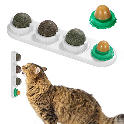 TEHAUX Bola de parede de erva de gato, bolas comestíveis para lamber a erva do gato, petiscos natura