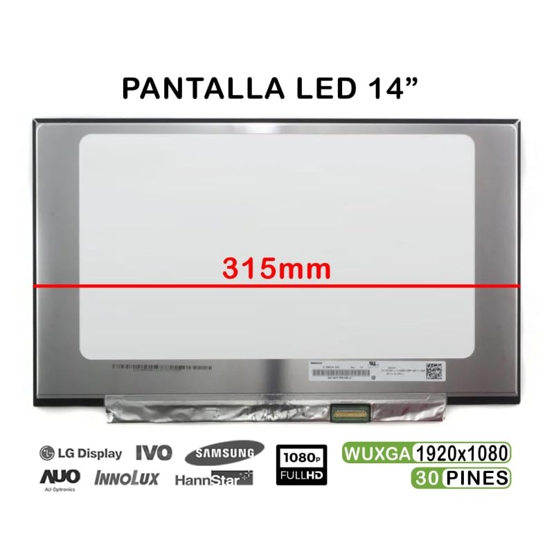 PORTATIL MOVIL Pantalla LED de 14" Screen Recambio Compatible con NV140FHM-N4K V8.0 LP140WFA-SPD3 (Ver+) Repuesto Display Conector 30 Pin Fácil Instalación Resolución Full HD 1920x1080 Pieza Portátil