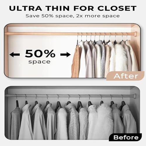 Image of Slim Plastic Hangers for Clothes - Heavy Duty Non-Velvet Hangers with 360 Swivel Chrome Hook & Non Slip Notches - Ideal for Dresses Coats Shirts Jackets & More (Black, 12)