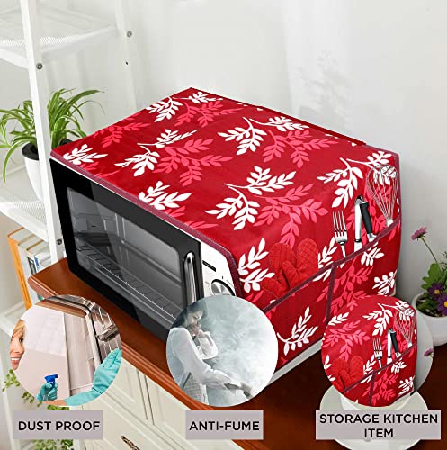 Image of Polyester 3-Layered Microwave Oven Top Cover With 4 Utility Pockets Suitable for Upto 30 Liter (Color- Maroon, Size-36x14 Inches)