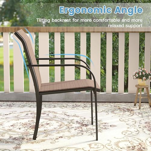 Image of DIFY Patio Dining Chairs Set of 4, Stackable Outdoor Metal Chairs for Garden, Porch and Lawn, Brown