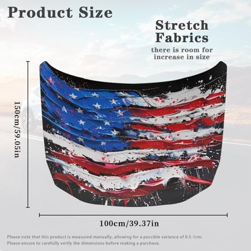 Image of Patriotic Car Hood Cover for Automobiles,Watercolor American Flag Car Bonnet Banner, Universal Fit, Elastic Polyester, Stretchable, Waterproof Automotive Hood Covers,Car Accessories