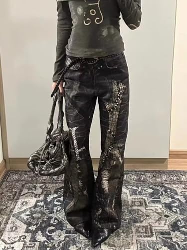 Retro Python Print Straight Jeans Women Y2K Fashion Street Hot Girls Loose Harajuku Casual High Waisted Wide Leg Jeans2