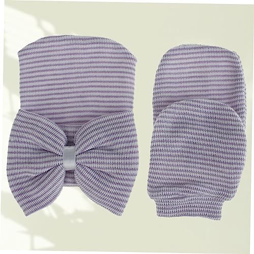 Knit Glove and Hat Set Big Bowknot Soft Yarn Material Lightweight for Newborn Girls White3