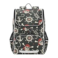 Sletend Pirate Skeleton Backpack for Girls Boys 16.14 Inches Large Capacity School Bag Student Bookbag with Side Pocket, Night Reflective Strip Student School Bag
