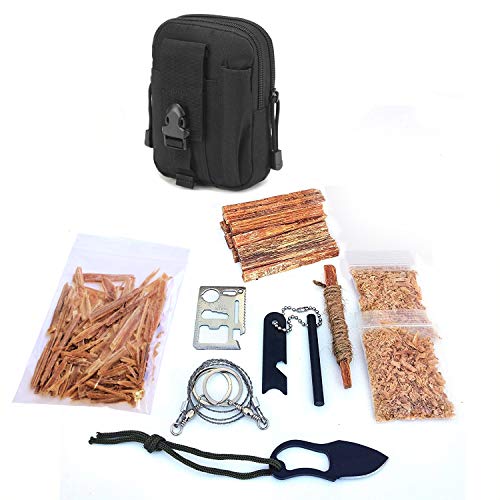 Kaeser Wilderness Supply Survival FIre Starting Molle Bag Fatwood Ferro Rod Emergency Camping Hiking Fishing Bushcraft Oultdoorsman (Black)
