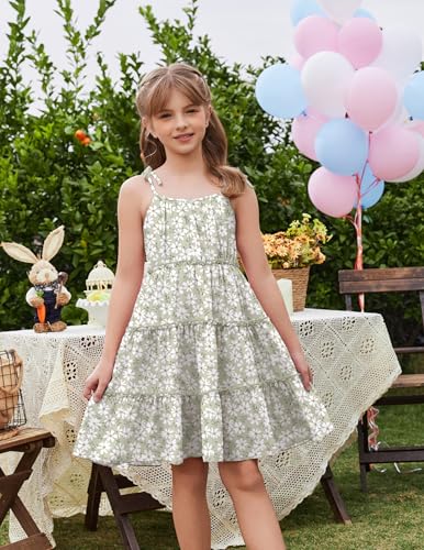 Arshiner Girls' Summer Sundress Boho Spaghetti Strap Ruffled Tiered Dresses Casual Midi Cami Dress2