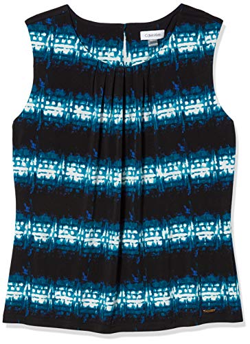 Calvin Klein Women's Solid Pleat Neck Cami, Cypress Multi, X-Large