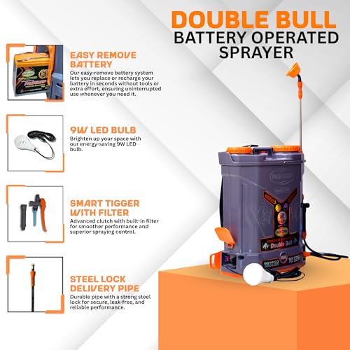Image of PAD Corp Double Bull 12Vx16Ah Battery Sprayer with Double Motor High Pressure Spray Pump 18 Litre for Agricuture & Garden, 2AH Fast Charger with Digital Percentage Meter (1 Year Warranty)