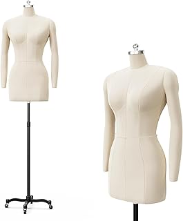 Bonnlo Female Sewing Mannequin, Size 14 Dress Form for Display and Tailor Design, Height Adjustable Torso with Stable Metal Base (with arms, 14)