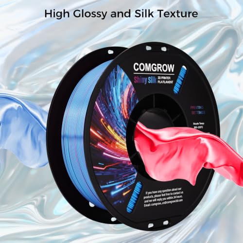 Image of Comgrow Silk PLA 3D Printer Filament, Dual Color 2 in 1 Blue and Rose Red, 3D Printing PLA Filament 1.75mm, Dimensional Accuracy + /- 0.02 mm, 1KG Spool, Coextrusion Shiny Silk 3D Filament