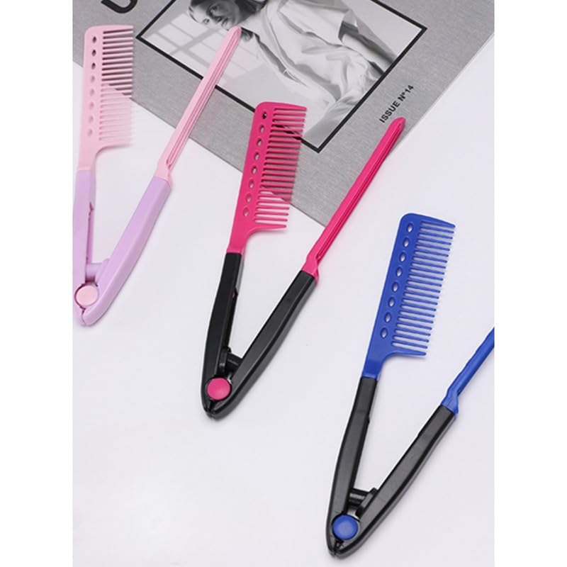 Image of JKAUR V Shaped Foldable Hair Comb for Straightening and Curling | Rose red