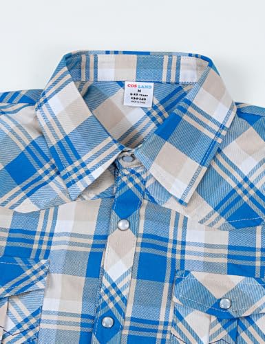 Image of COSLAND Boy's Toddler Cotton Western Short Sleeve Button Down Plaid Shirt, 4-14 Years
