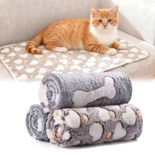 Lot de 3 Couverture pour Chien Chat 40*60 cm, Plaid Polaire pour Chien Chat de Compagnie, couverture Chiens Pelucheuse et Lavable en Flanelle, Petite...