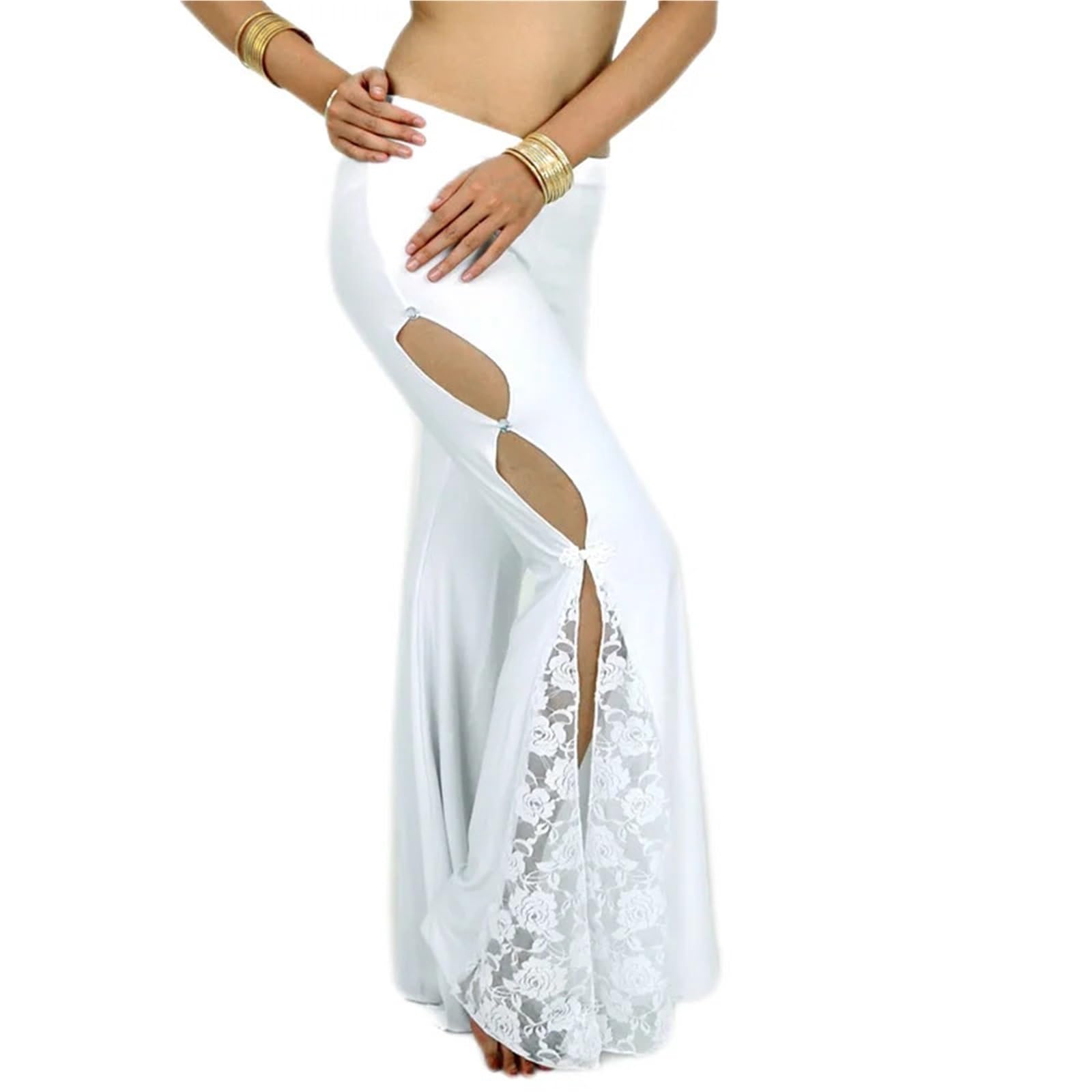 Damen Chiffon Tanzhose Frauen Spitze Floral Ausgestellte Lange Hose Bauchtanz Kleidung Seite Schlitz Design Elastischer Bund Ergänzende Praxis Tragen