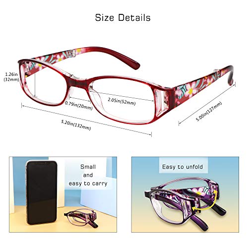 Image of VisionGlobal 3 Pairs Reading Glasses Foldable Readers with Blue Light Blocking lens Compact Folding Glasses for Women Reading Case Included (3 Color, +1.00 Magnification)