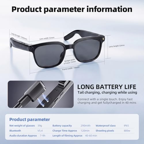 Gafas inteligentes con cámara 4K HD llamadas Bluetooth e interpretación simultánea 4