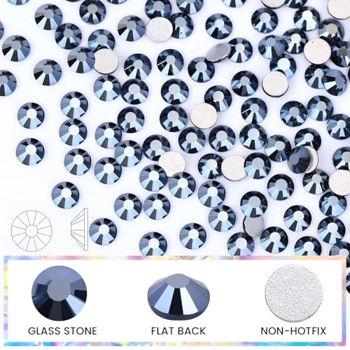 Image of Novani Rhinestones Flatback Rhinestones Glass Gems Stones Jewels Round Gemstones Non-Hotfix Crystal for Crafts,SS20,1440 Pieces,Shiny Black