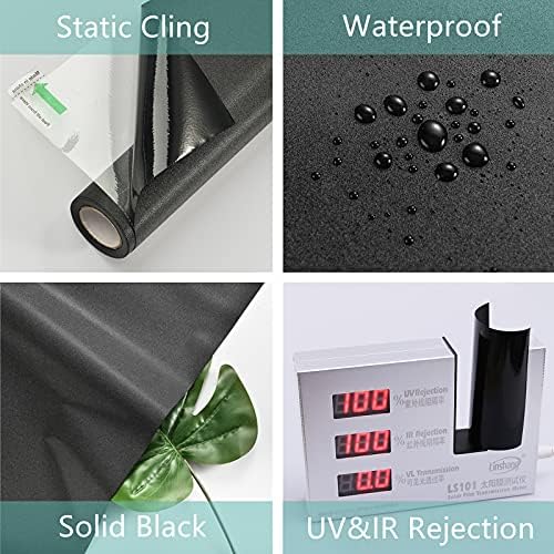 FEOMOS Total Blackout Window Film Opaque Privacy Film for Glass Windows Solid Black Static Cling Window Sticker Room Darkening for Day Sleep Non Adhesive 60x200cm