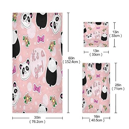Mnsruu Blumen mit Panda-Handtuch-Set, 3-teilig, Handtuch, Baumwolle, Badetuch, Waschlappen für Hotel, Spa, Badezimmer, Küche – Bild 4