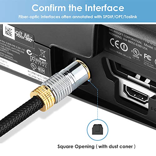 Techole Optical Audio Cable, 6ft Fiber Optic Audio Cable with Durable 24K Gold-Plated, Nylon Braided Male to Male Optical Digital Cable for HI-FI Sound Bar, Home Theater, TV, PS4, Xbox, Playstation